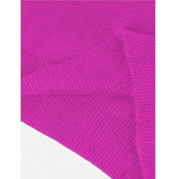 Fuchsia Knit Turtleneck Pullover Sweater Long Sleeve Drop Shoulder - Picture 10 of 14